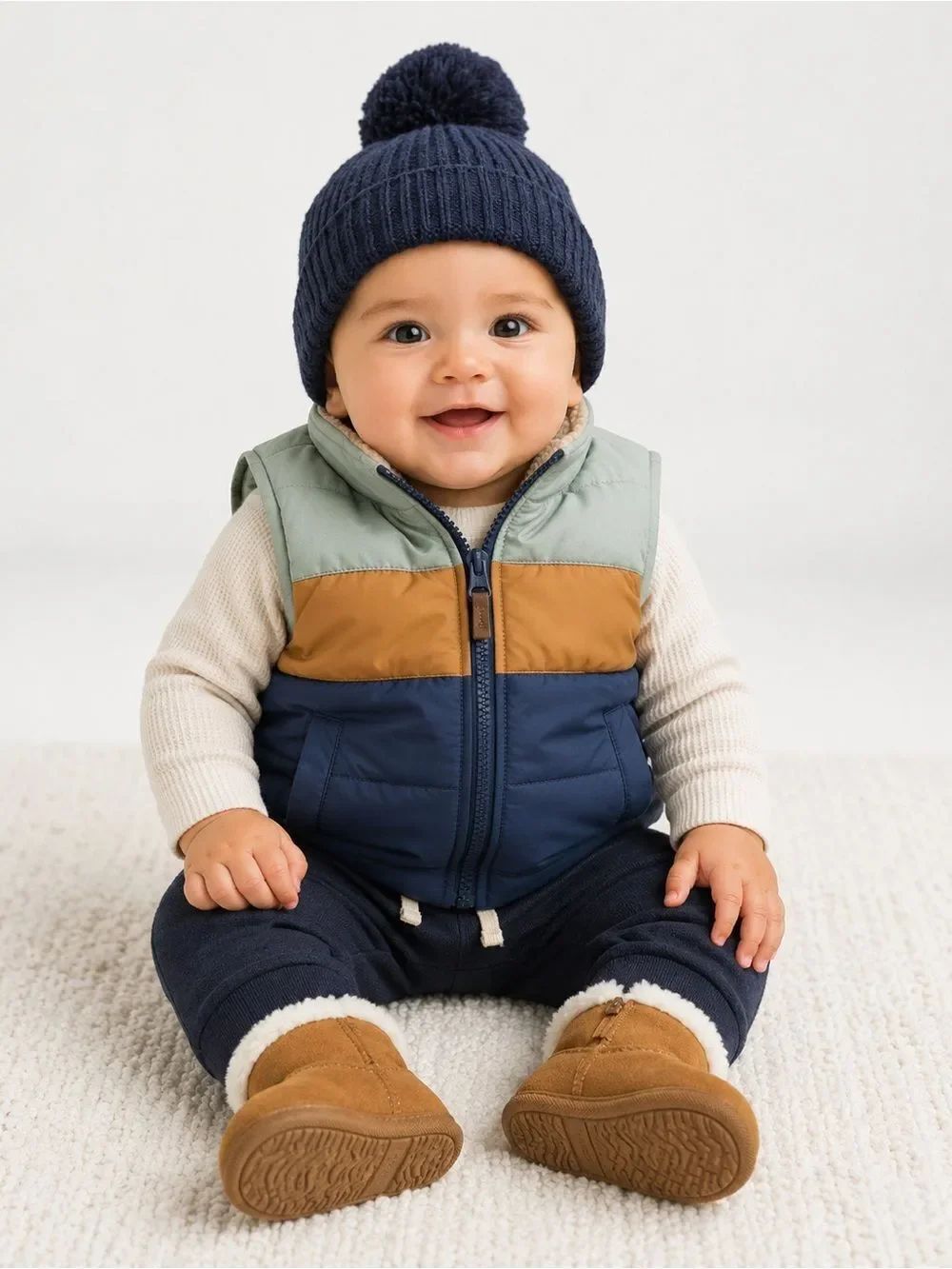 Carter's Baby Boy Sleeveless Puffer Vest - Blue, Tan, Green. 3 Months